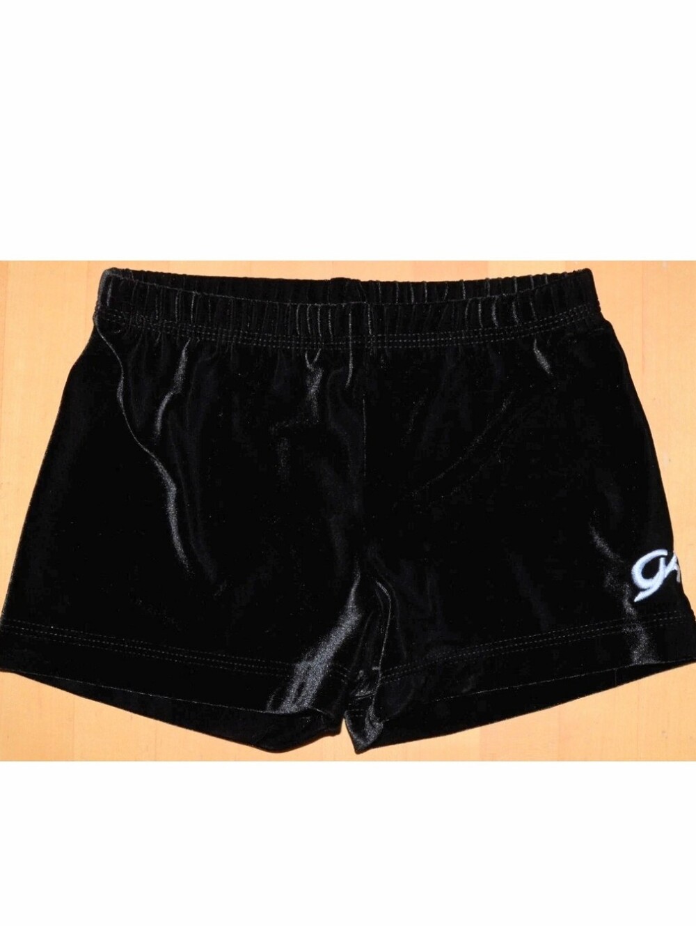 GK Elite SHORTS Leotard BLACK Velvet Velour Gymnastics MINI Bar CHEER Sz: AS